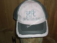 Cap GFT girls fish too pink and Brown gray distressed hat unstructured